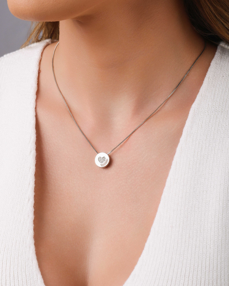 Gargantilha Veneziana Coração Cravejado Cristal Ródio Branco - 40 cm