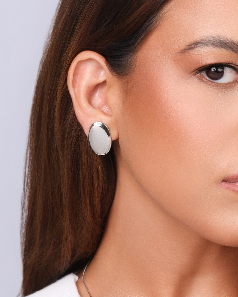 Brinco Oval Liso 2.2 cm Ródio Branco