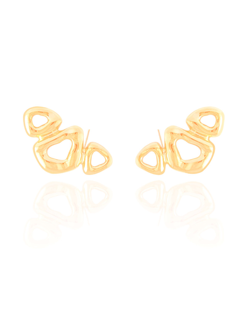 Ear Cuff Orgânico Vazado Liso Banhado a Ouro 18K