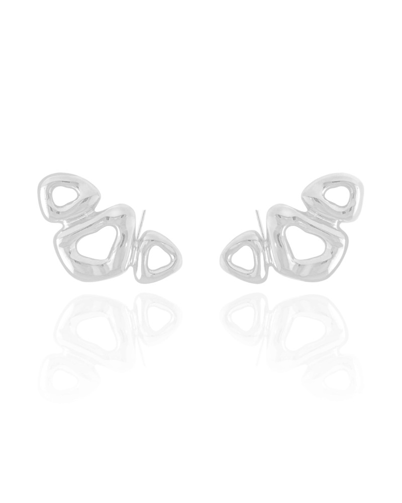 Ear Cuff Orgânico Vazado Liso Ródio Branco