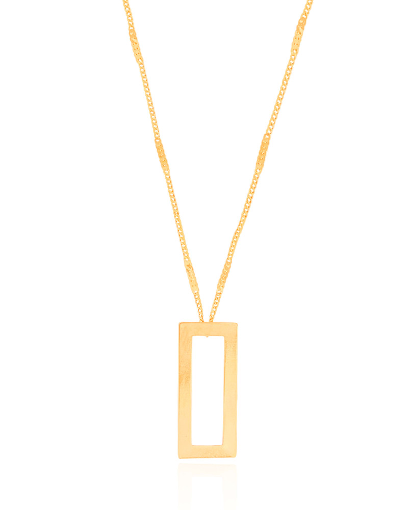 Gargantilha Gurmet Achatada Retangulo Vazado Liso Banhado a Ouro 18K - 40 cm