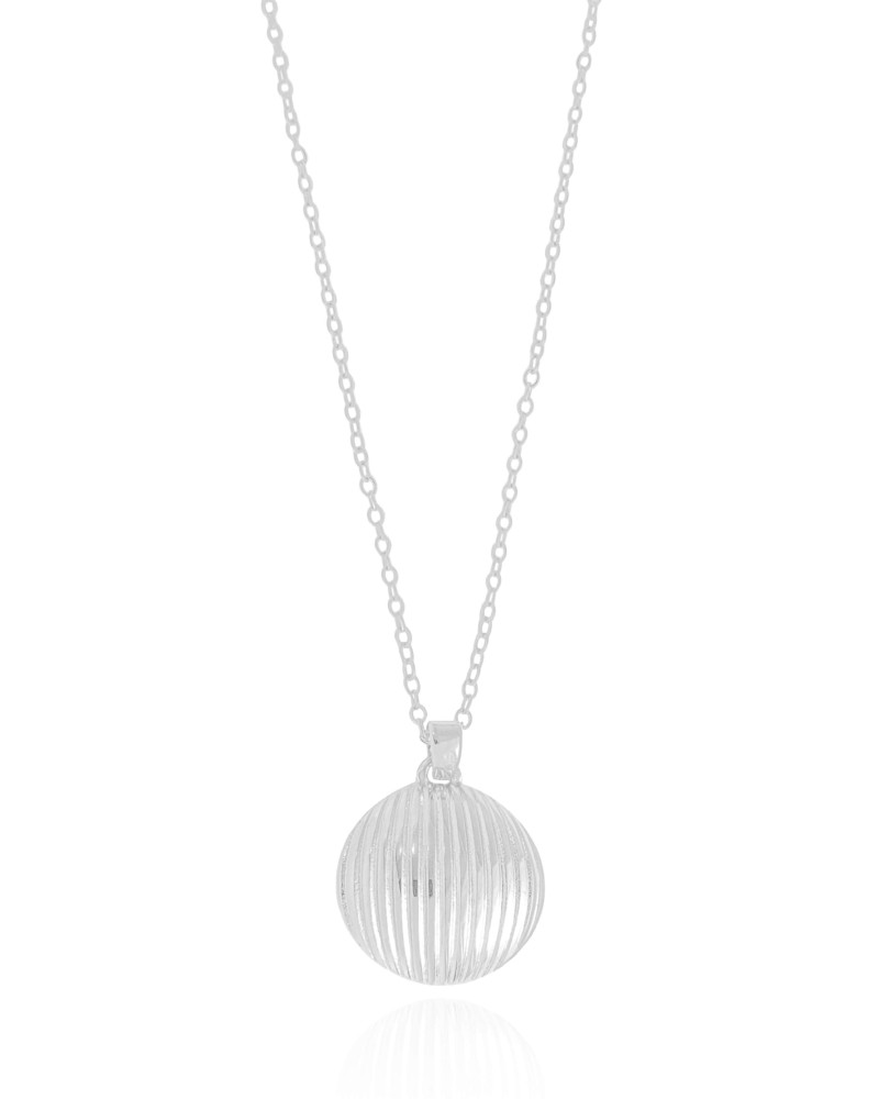 Gargantilha Elos Pingente Redondo Frisado 17 mm Ródio Branco - 45 cm