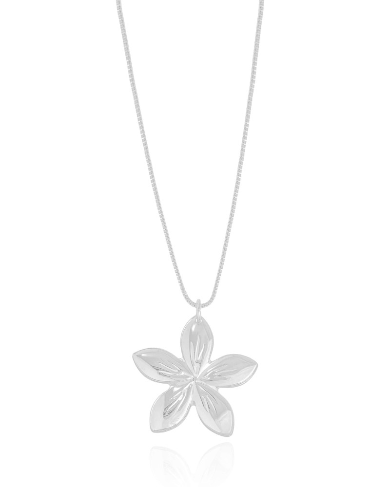 Gargantilha Veneziana Flor 2.0 cm Ródio Branco - 45 cm