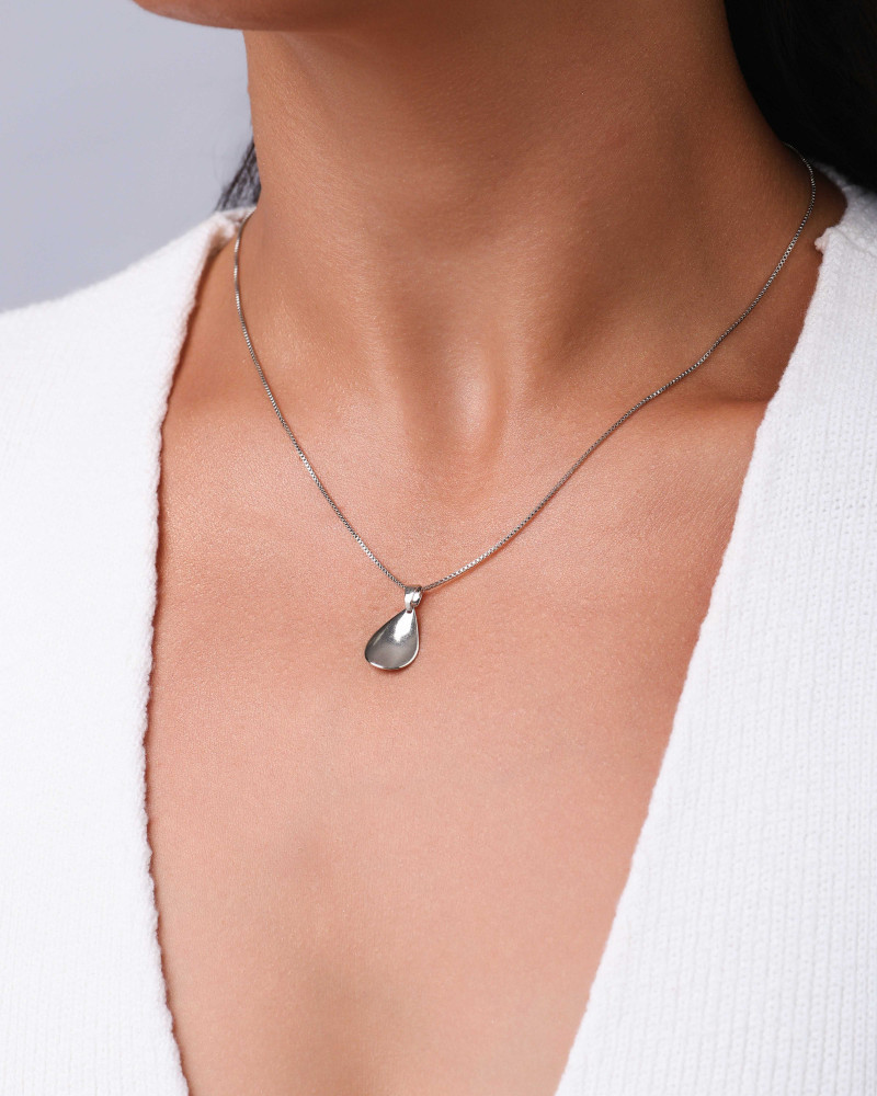 Gargantilha Veneziana Gota Abaulada Lisa Ródio Branco - 45 cm