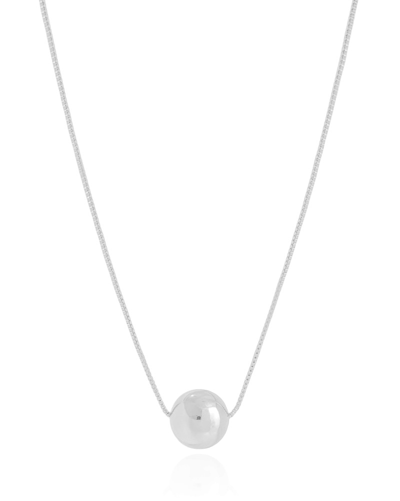 Gargantilha Veneziana Bola Lisa 12 mm Ródio Branco - 45 cm