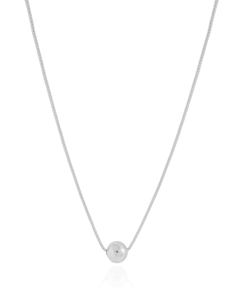 Gargantilha Veneziana Bola Lisa 8 mm Ródio Branco - 40 cm