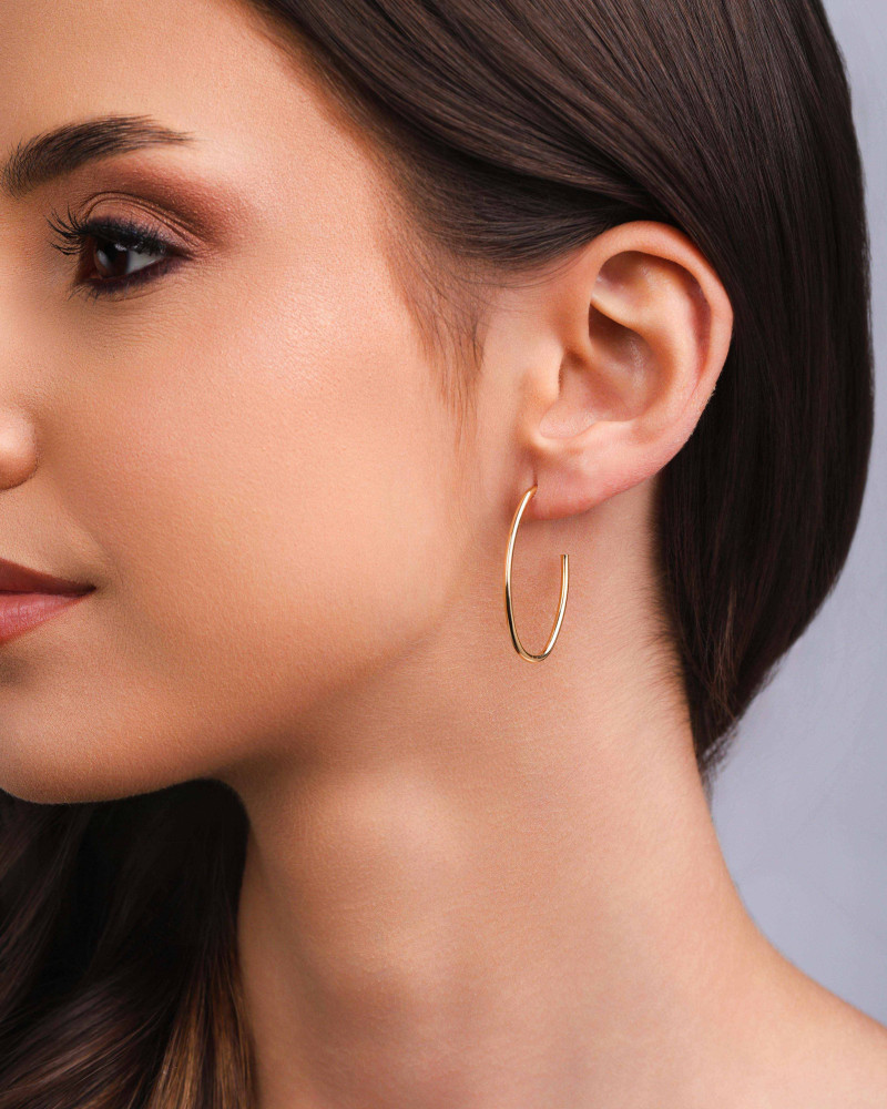 Brinco Argola Oval Fio 3.3 cm Banhado a Ouro 18K