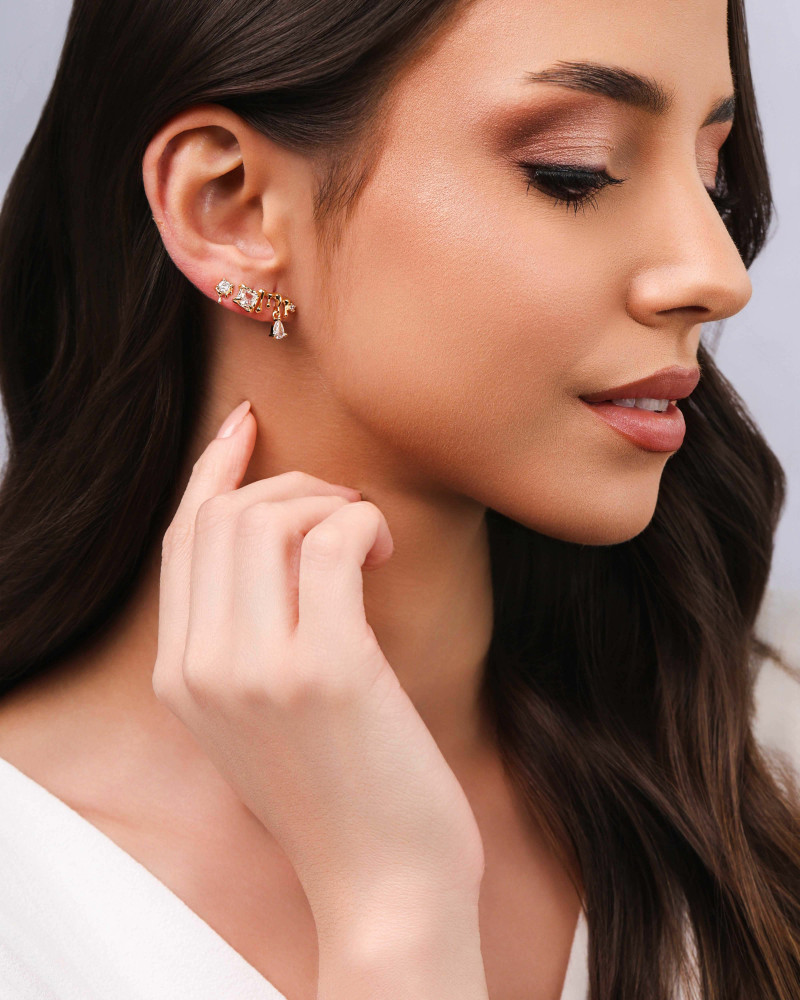 Trio Derretido Pontos de Luz Cristal Banhado a Ouro 18K