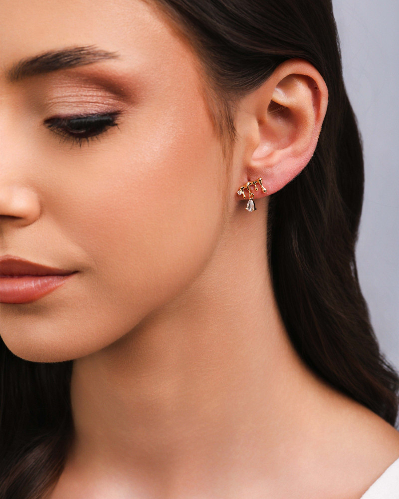 Trio Derretido Pontos de Luz Cristal Banhado a Ouro 18K