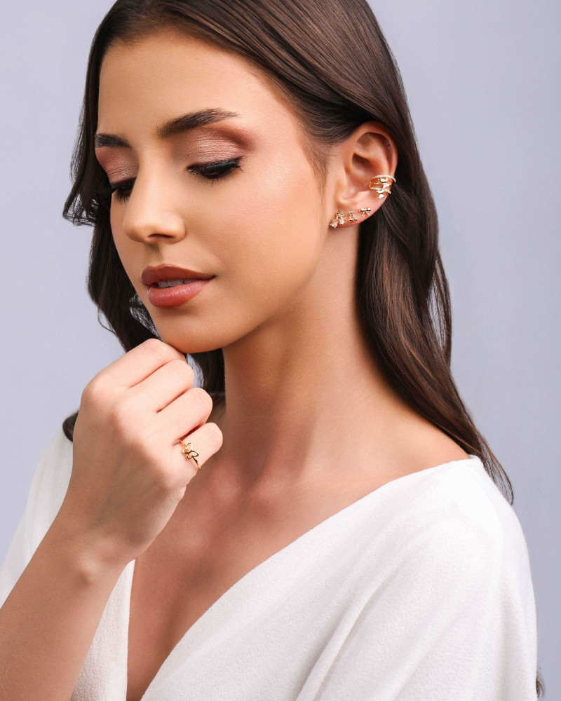 Trio Cerejas Ponto de Luz Cristal Banhado a Ouro 18K