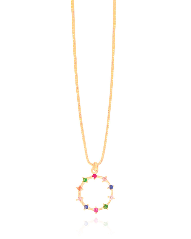 Gargantilha Veneziana Círculo Pontos de Luz Coloridos Banhado a Ouro 18K - 40 cm