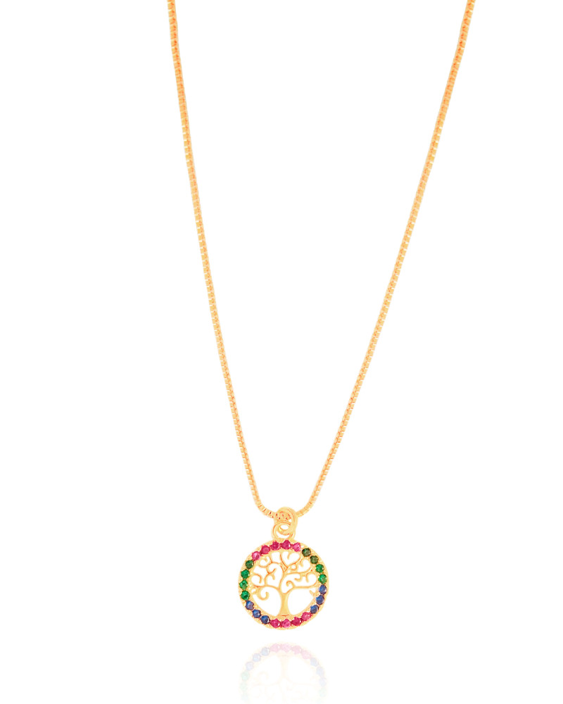 Gargantilha Veneziana Árvore da Vida Colorida Banhado a Ouro 18K - 40 cm