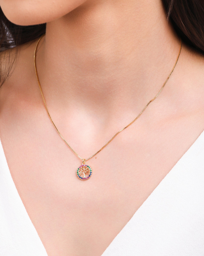 Gargantilha Veneziana Árvore da Vida Colorida Banhado a Ouro 18K - 40 cm