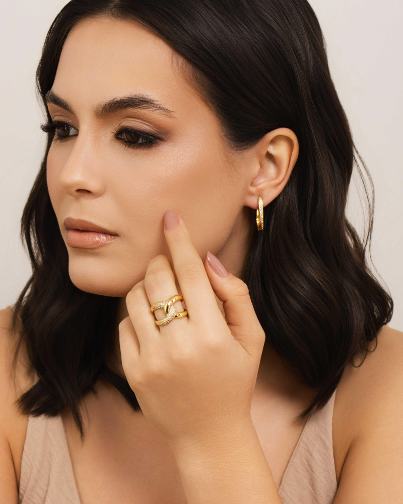 Anel Entrelaçado Cravejado Cristal Tamanho 22 Banhado a Ouro 18K