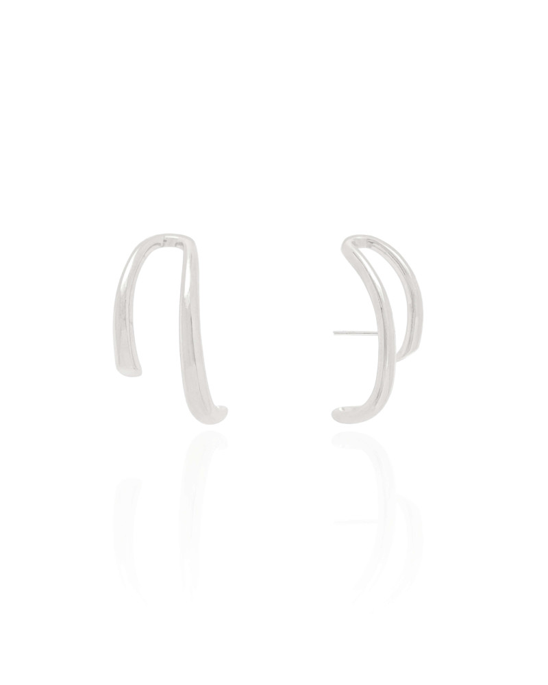 Ear Hook Filetes Lisos Ródio Branco