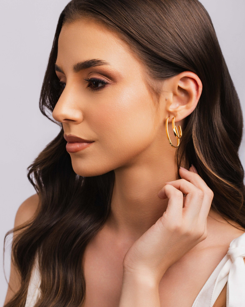 Brinco Argola Coração Reto Liso 3.4 cm Banhado a Ouro 18K