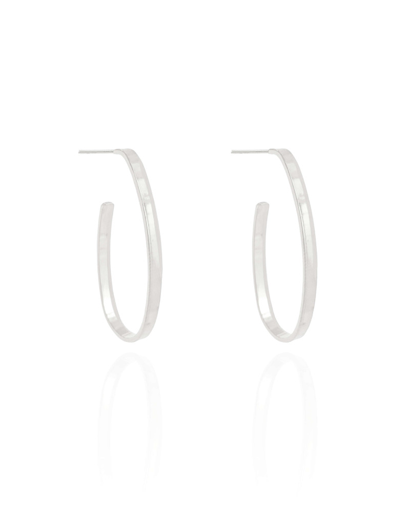 Brinco Argola Coração Reto Liso 3.4 cm Ródio Branco