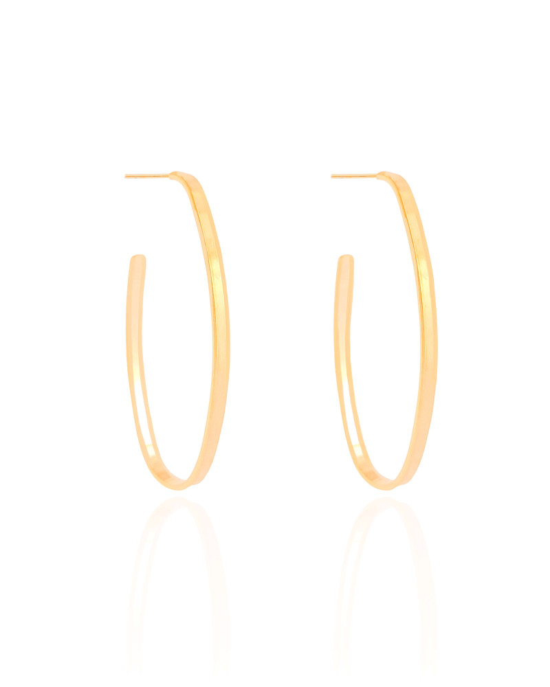 Brinco Argola Oval Reta Lisa 4.4 cm Banhado a Ouro 18K