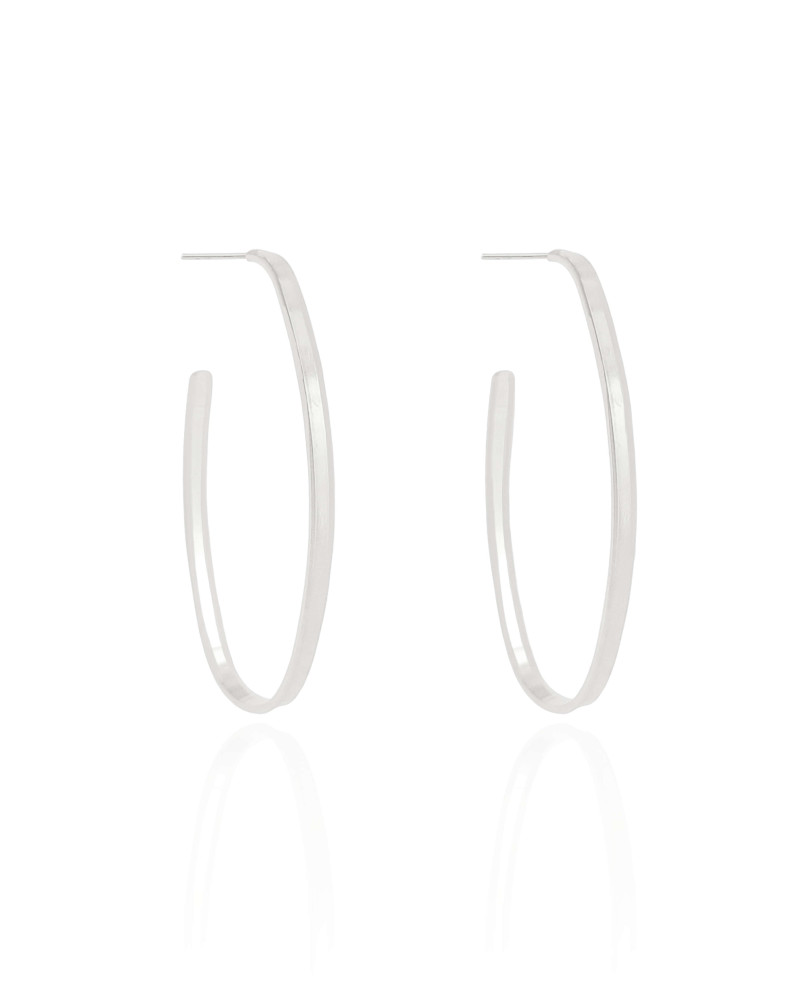 Brinco Argola Oval Reta Lisa 4.4 cm Ródio Branco