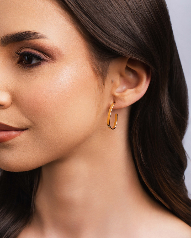 Brinco Argola Coração Reto Liso 2.5 cm Banhado a Ouro 18K