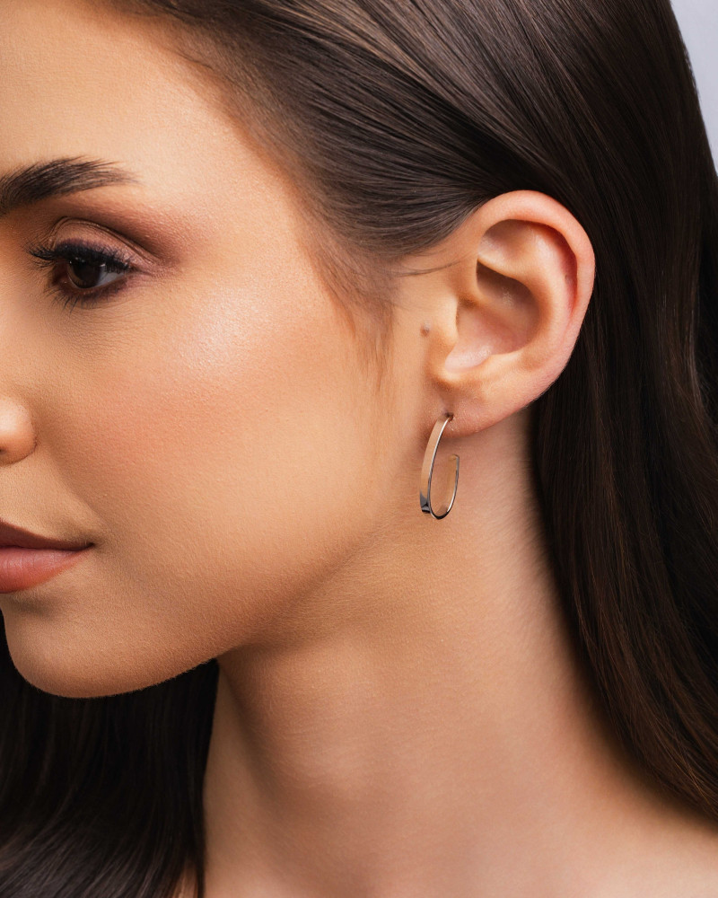 Brinco Argola Coração Reto Liso 2.5 cm Ródio Branco