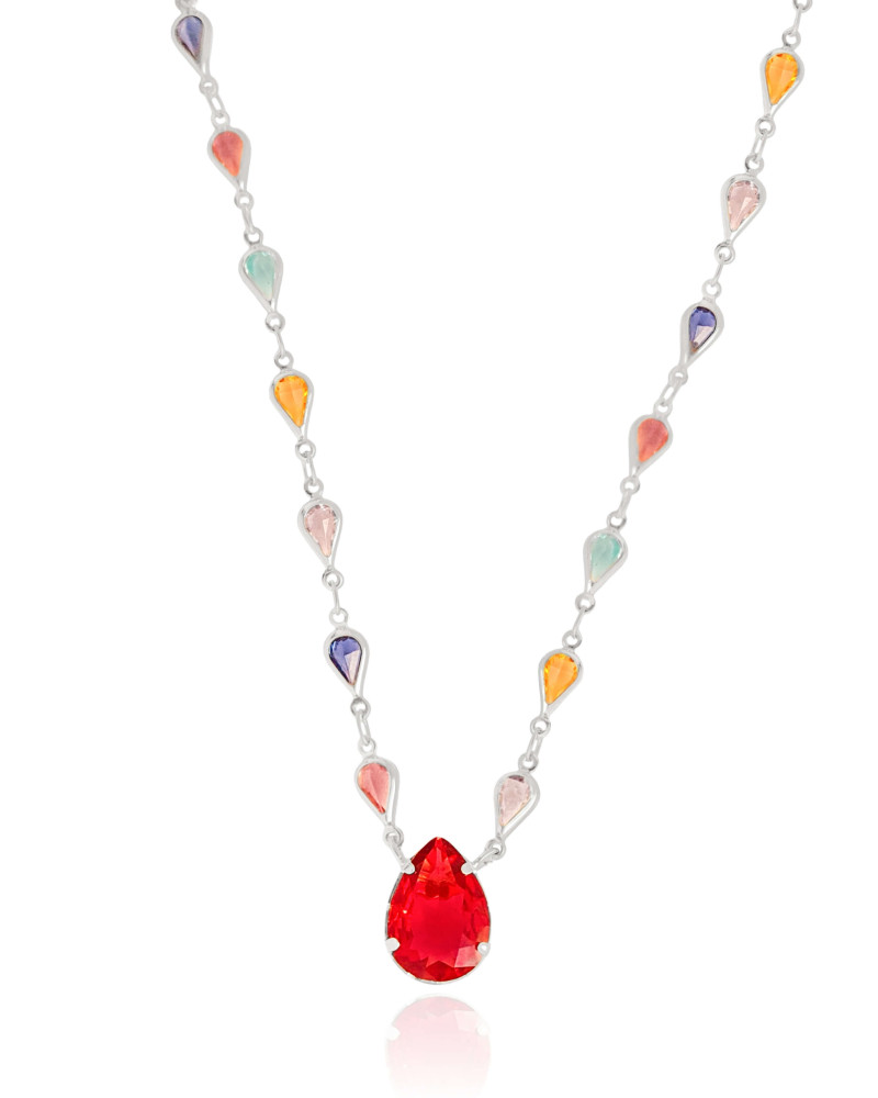 Gargantilha Gotas Coloridas Ródio Branco - 45 cm