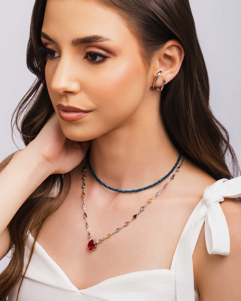 Gargantilha Gotas Coloridas Ródio Branco - 45 cm