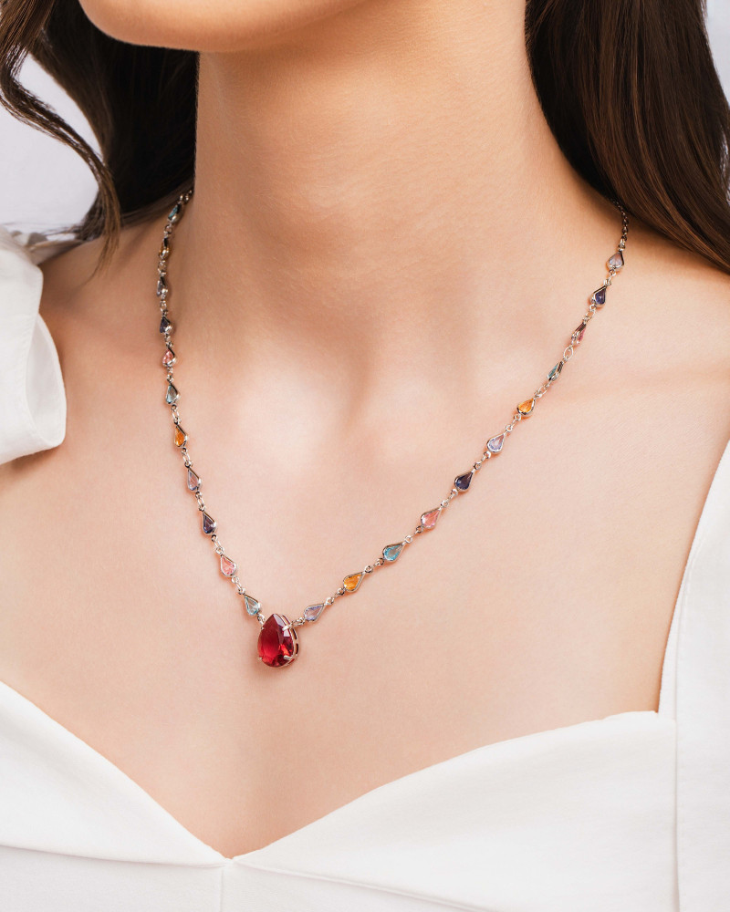 Gargantilha Gotas Coloridas Ródio Branco - 45 cm