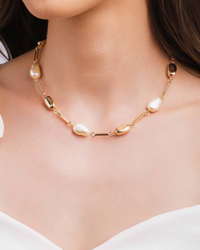 Gargantilha Elos Orgânico Pérolas Barrocas Banhado a Ouro 18K