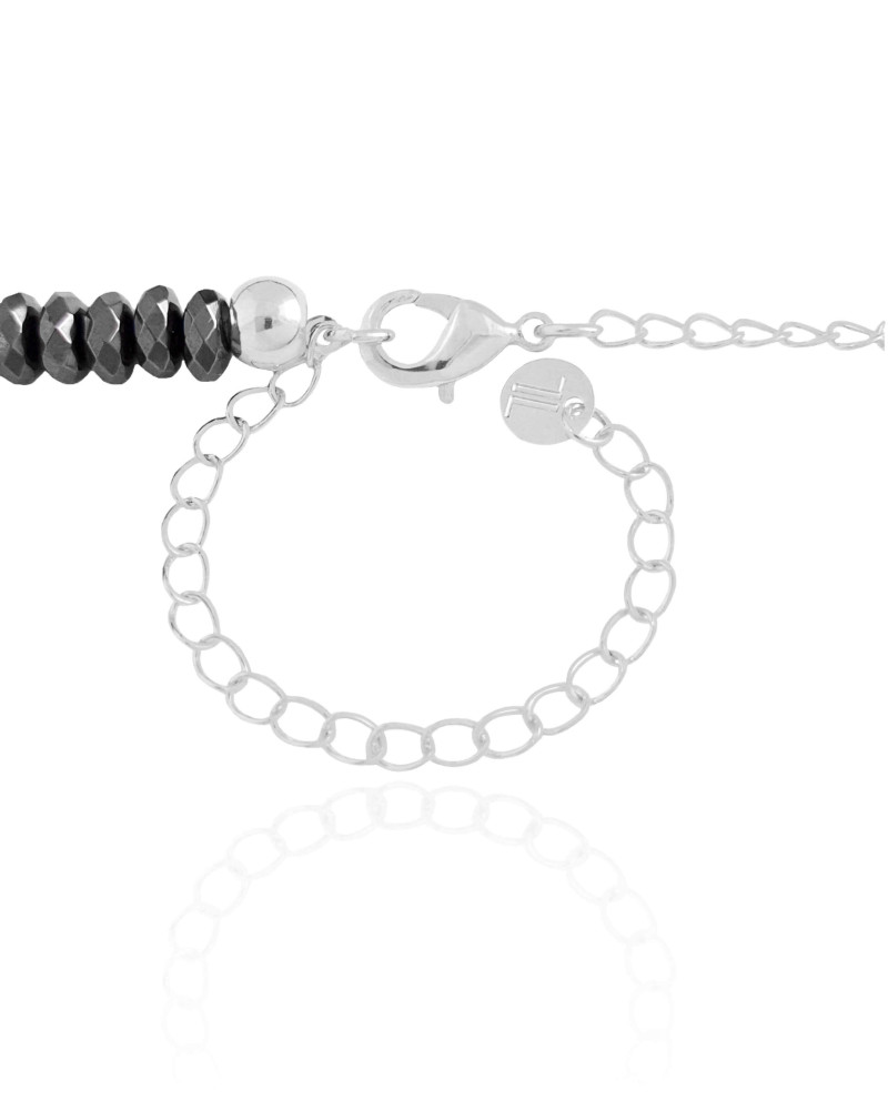 Choker Hematita Grafite 6 mm Ródio Branco