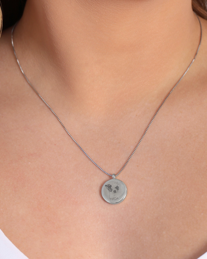 Gargantilha com Pingente Redondo Personalizado Ródio Branco