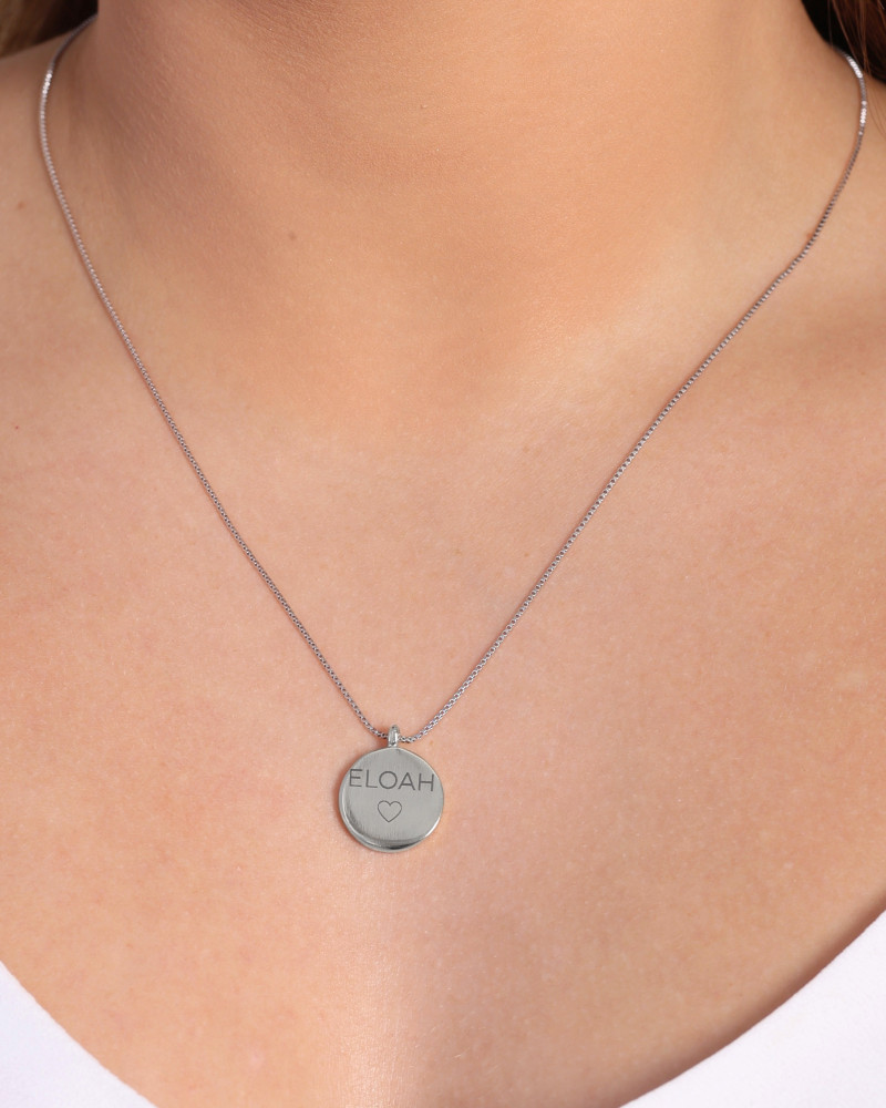 Gargantilha com Pingente Redondo Personalizado Ródio Branco