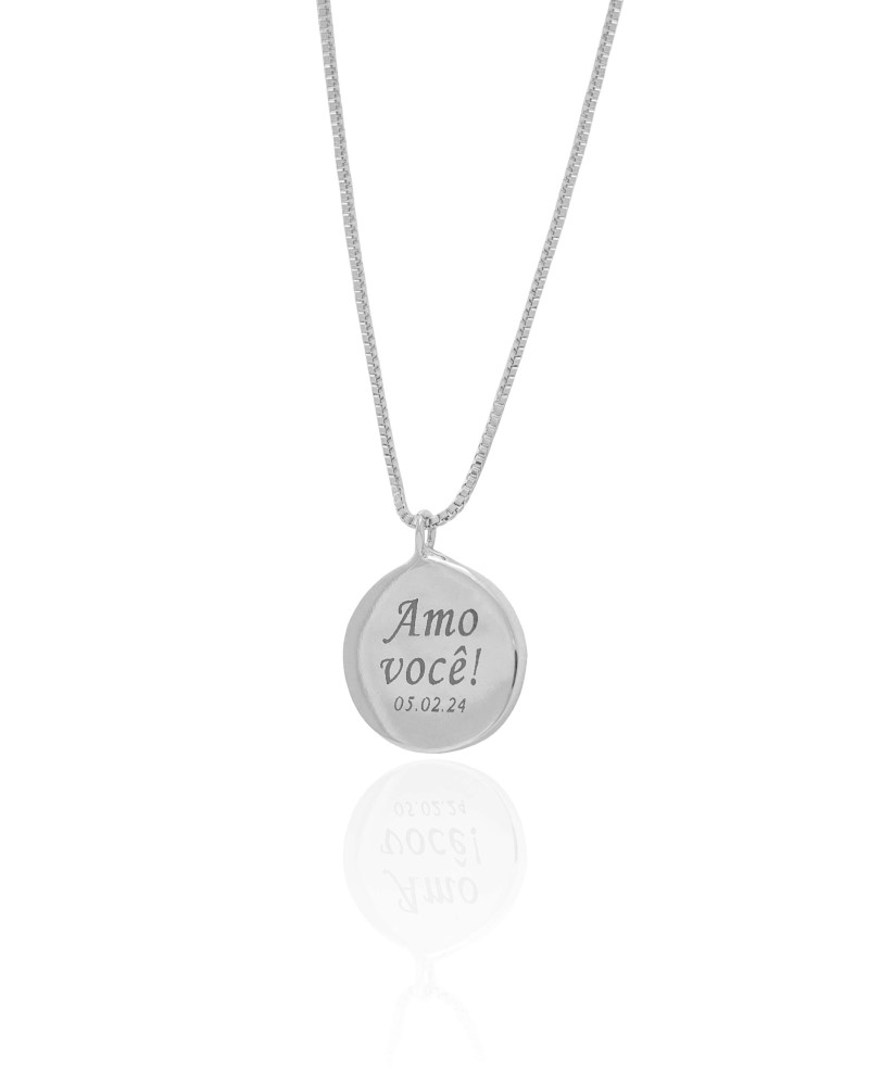 Gargantilha com Pingente Redondo Personalizado Ródio Branco