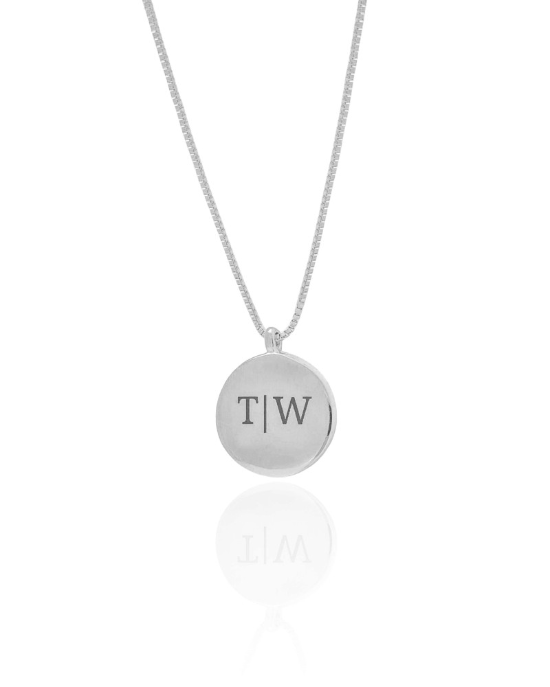 Gargantilha com Pingente Redondo Personalizado Ródio Branco