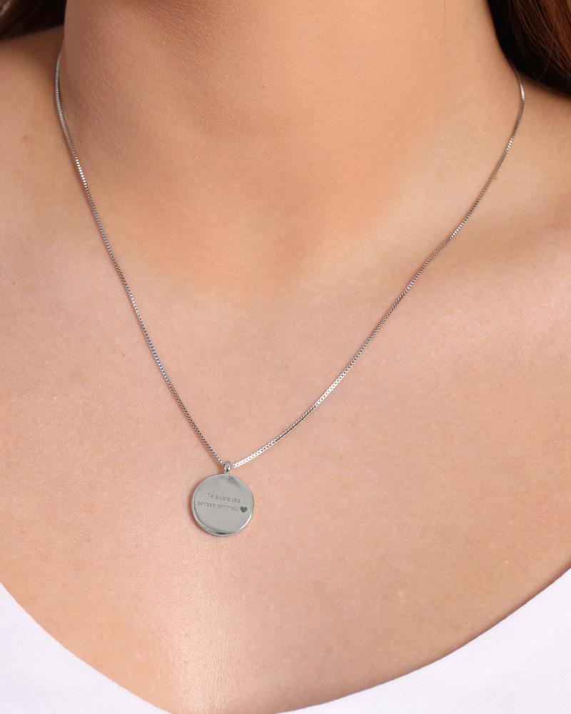 Gargantilha com Pingente Redondo Personalizado Ródio Branco