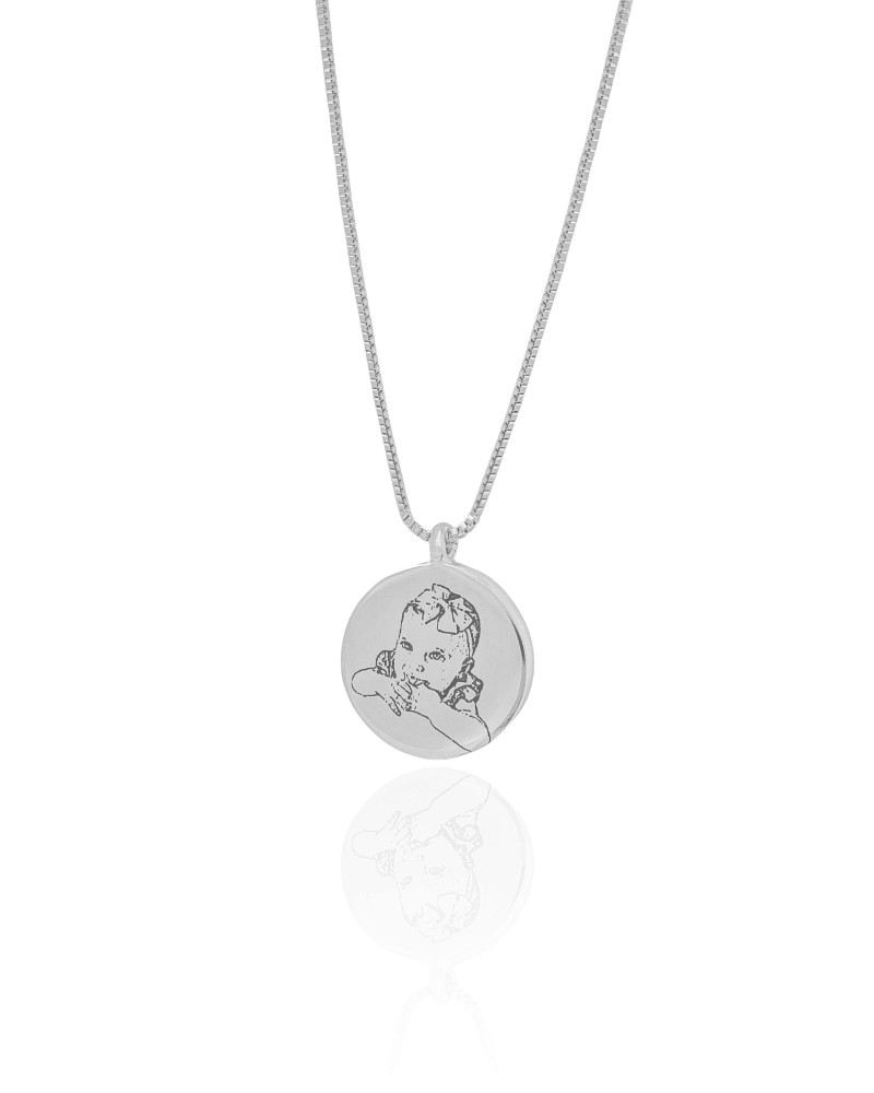 Gargantilha com Pingente Redondo Personalizado Ródio Branco