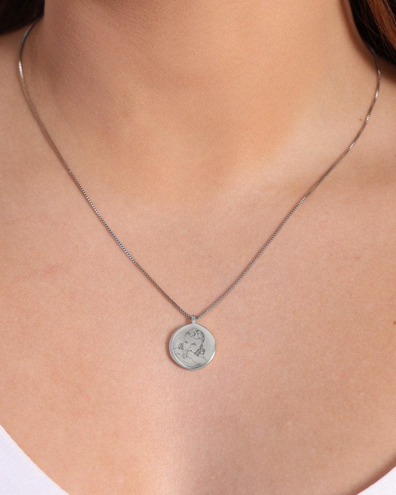 Gargantilha com Pingente Redondo Personalizado Ródio Branco