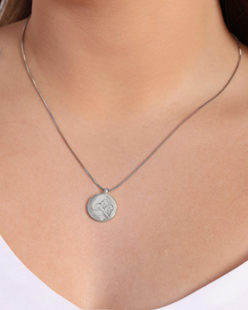 Gargantilha com Pingente Redondo Personalizado Ródio Branco