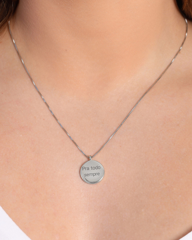 Gargantilha com Pingente Redondo Personalizado Ródio Branco