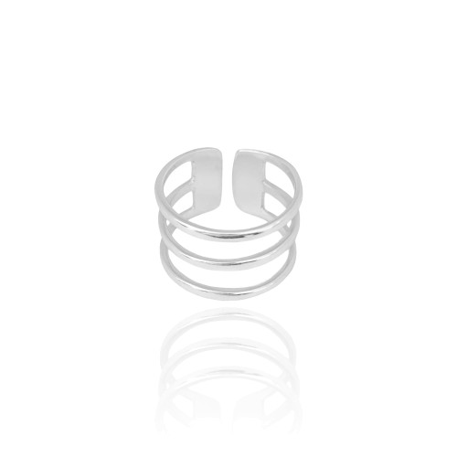 Anel Ajustável Três Filetes Liso Tamanho G Ródio Branco