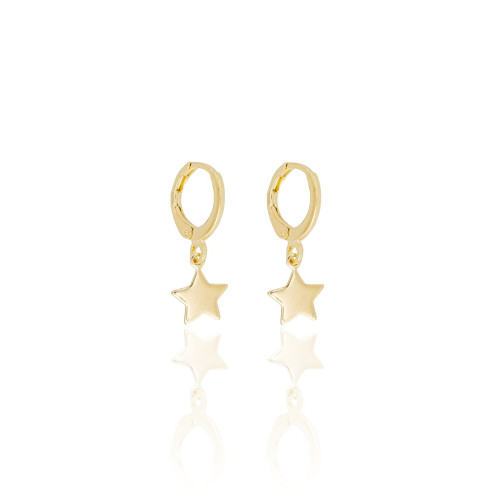 Brinco Argola Estrela Flat Lisa Banhado a Ouro 18K