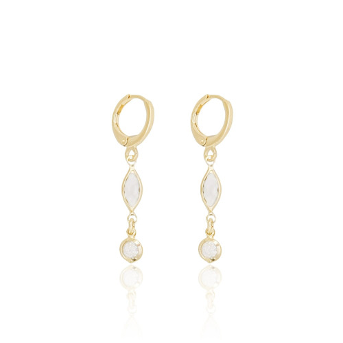 Brinco Argola Navete Ponto de Luz Cristal Banhado a Ouro 18K