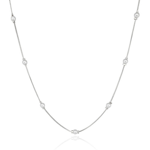 Gargantilha Veneziana com Pérolas 4 MM Ródio Branco