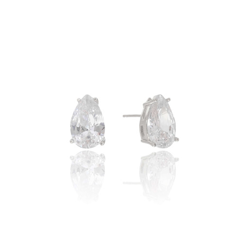 Brinco Gota 8x12  Cristal Ródio Branco