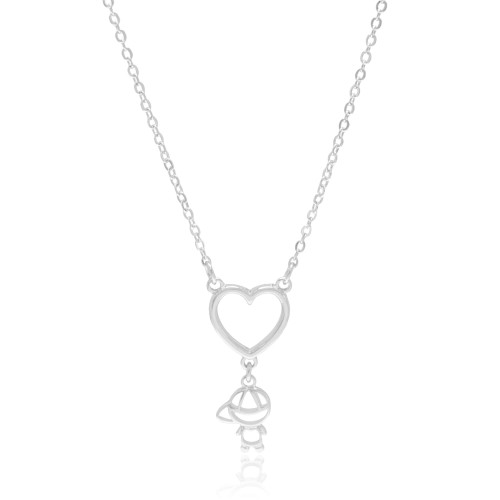 Gargantilha Filho Menino Coração Liso Ródio Branco - 45 cm