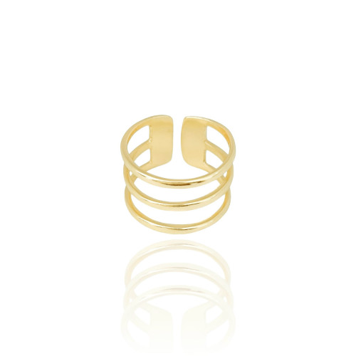 Anel Ajustável Três Filetes Liso Tamanho G Banhado a Ouro 18K