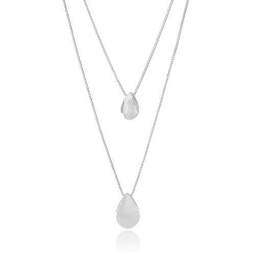 Gargantilha Dupla Gotas Lisas Ródio Branco