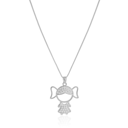 Gargantilha Filho Menina Cravejado Cristal Ródio Branco - 45 cm