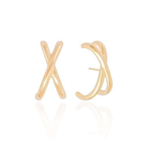 Ear Hook em X Liso Banhado a Ouro 18K