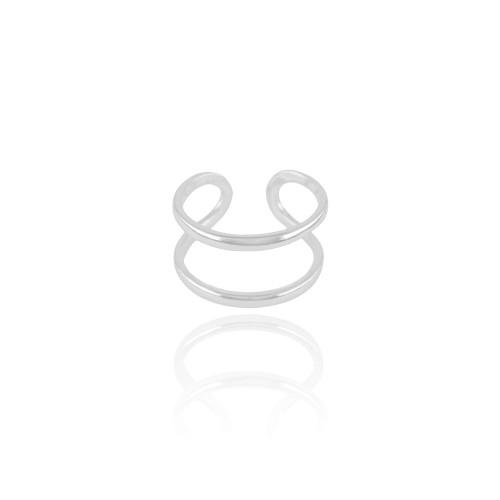 Anel Ajustável Dois Filetes Lisos Tamanho P Ródio Branco